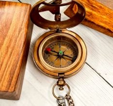 Brass Pocket Compass with Chain Nautical Collectible